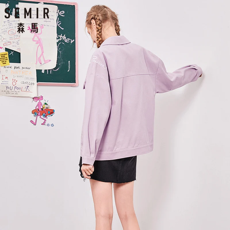 Женская джинсовая куртка SEMIR из хлопка с вышивкой, с воротником, джинсовая куртка бойфренда, с нагрудным карманом и косым карманом