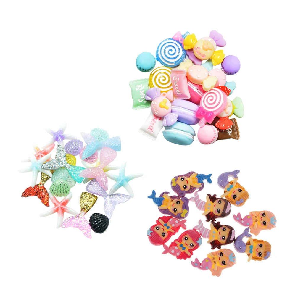 DIY 50Pcs Colorful Kawaii Resin Mermaid Flatback Embellishment Cabochons Children Scrapbooking Crafts