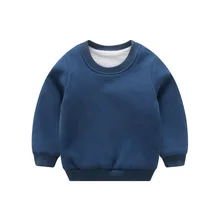 2017 round neck pure cotton Korean version of pure color plus cashmere sweater children’s clothing
