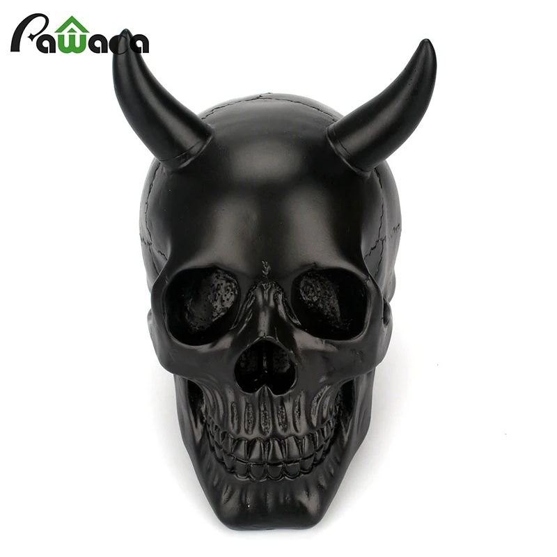 

Halloween Horns Skull Decoration Table Ornament Craft Resin Human Skull Skeleton Head Party Horror Prop Home Bar Decorative Tool