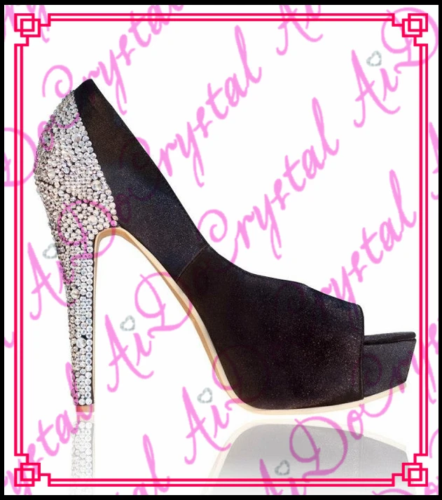 

Aidocrystal classics white and black crystal peep toe party wear dress shoes Custom Handmade Nice Ladies High Heel Shoes