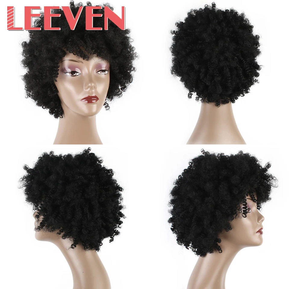 Leeven " афро кудрявые синтетические парики черные короткие парики для женщин афро-американское регулируемое низкотемпературное волокно