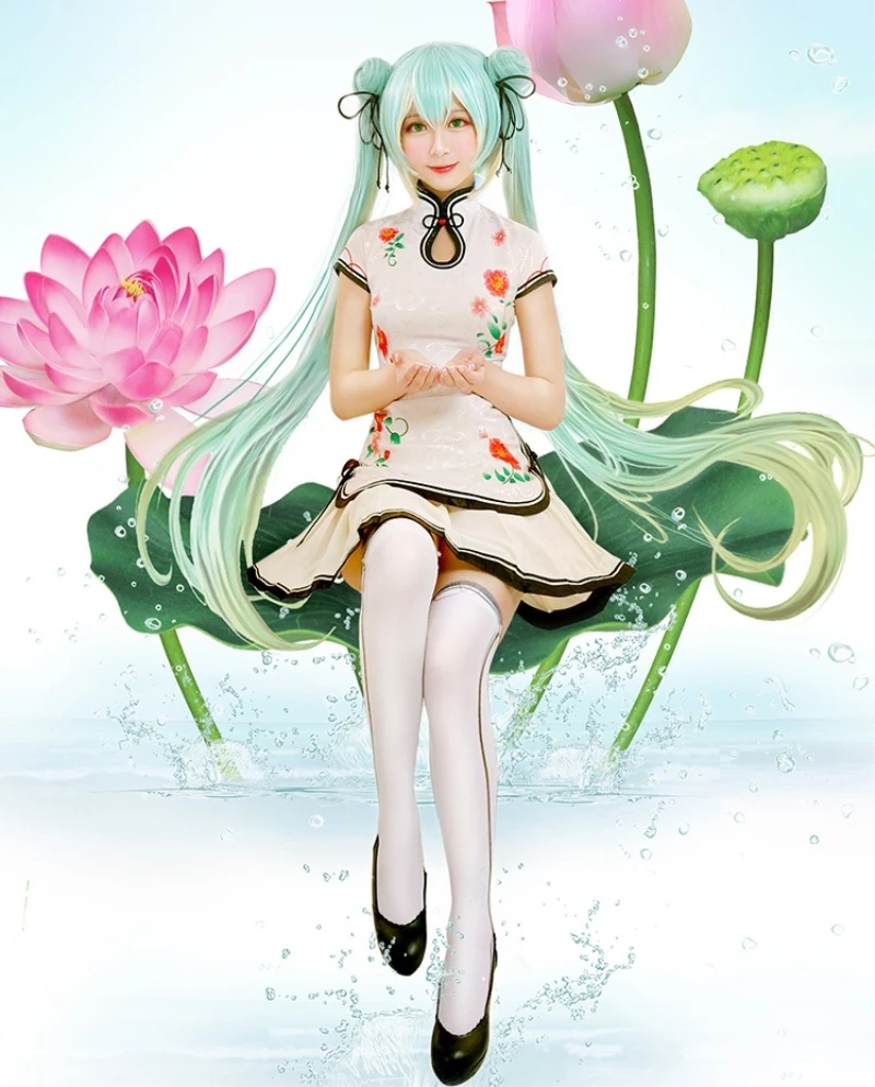 Новый Vocaloid Hatsune Мику лотоса Косплэй костюм Китайский Стиль Cheongsam