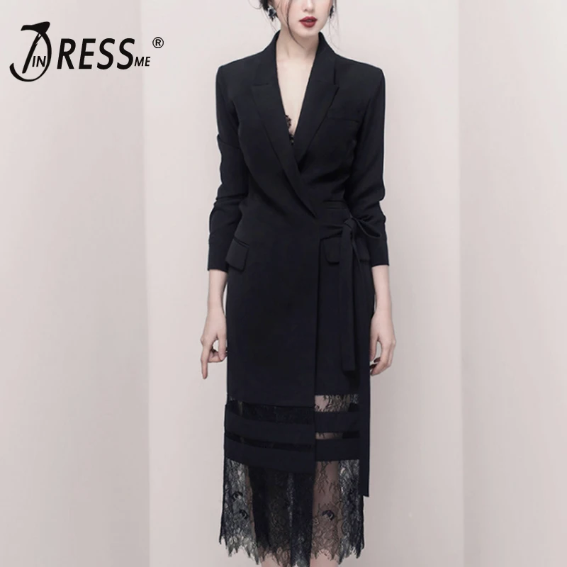 INDRESSME 2018 новые женские базовые пальто черные белые с глубоким V образным вырезом
