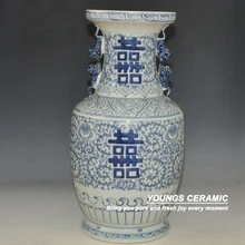 Античная китайская ручная роспись синий и белый керамический фарфоровый вазы с тематика "Счастье для двоих" дизайн