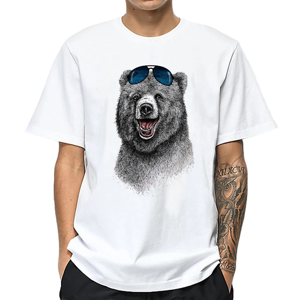 Хлопок, мужская Милая футболка с рисунком сердца, с рисунком медведя, с животным принтом, топы, короткий рукав, забавная Футболка Harajuku размера плюс