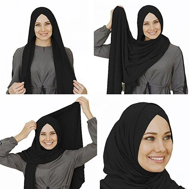 Women's Elegant Modest Muslim Islamic Scarf Ramadan Soft Lightweight Jersey instant Hijab Long Headscarf Easy Ready to wear