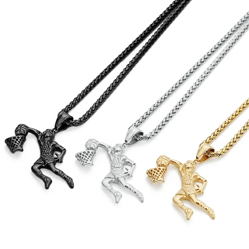 1pcs/lot 66cm Stainless Steel Sport Pendnat Men Necklace Dunk Basket Charm Sport Fun Necklace