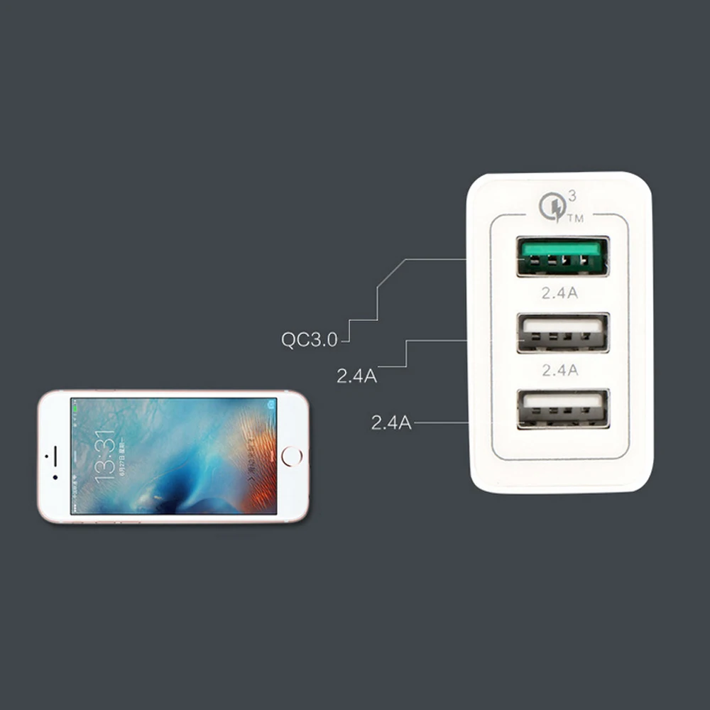 Xnyocn 3 usb порта быстрое зарядное устройство 30 Вт QC3.0 USB зарядное устройство Быстрая зарядка настенный адаптер для IPhone 7 8 samsung S8 S9 huawei Xiaomi LG