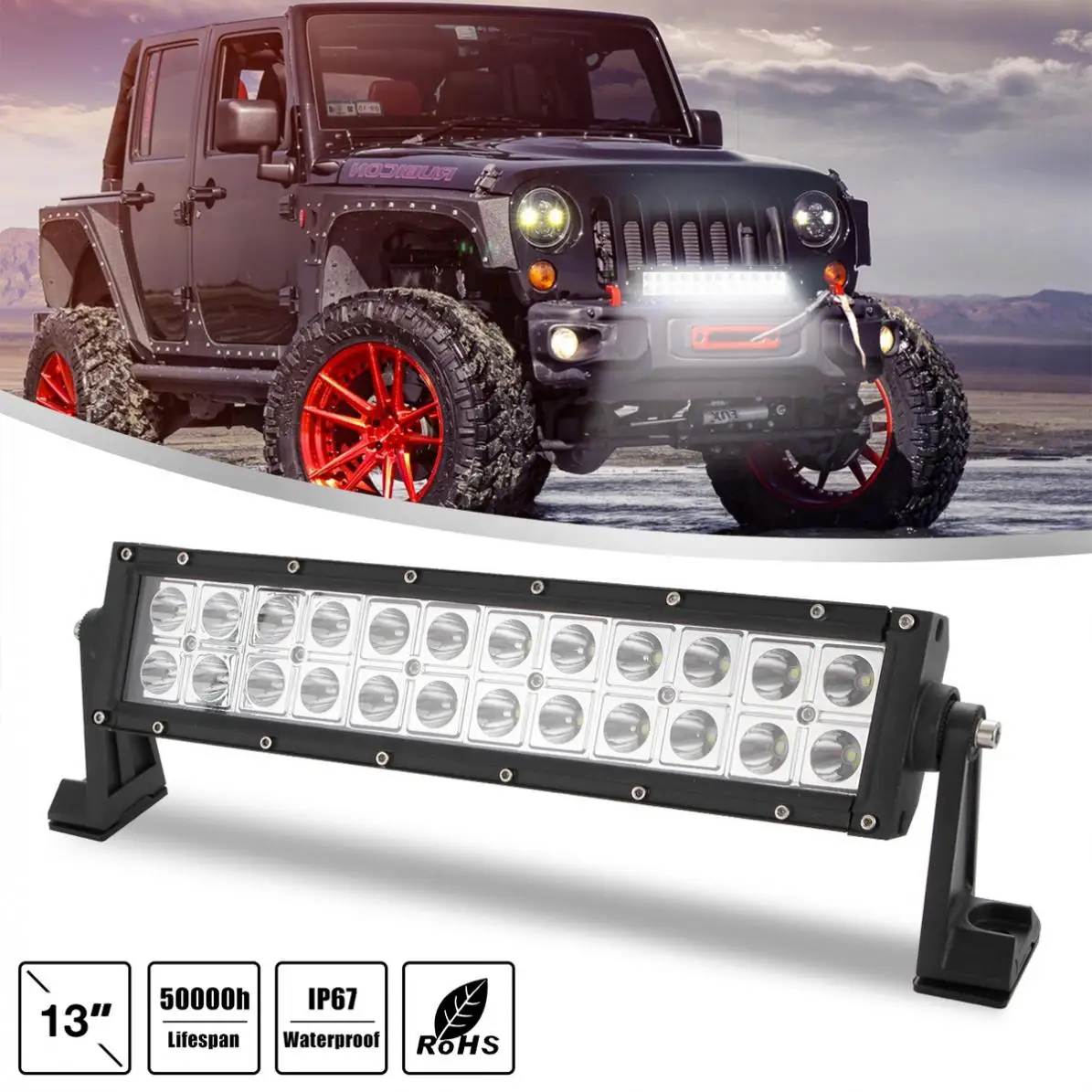 

13 Inch 2 Rows 120W Car Led Work Light 6000K White Waterproof Off-Road Light Bar For Suv Boat 4X4 Jeep JK 4Wd Truck 12V-24V