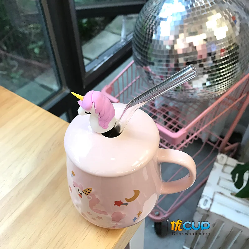 Креативная Милая кофейная кружка с изображением сердца единорога, соломенная чашка, керамическая Корейская версия, Студенческая домашняя чашка для воды, лучший подарок