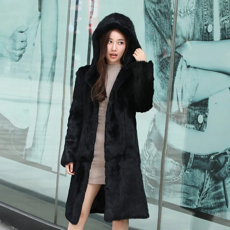 

Very Very Low Price- Inventory clearance sale - winer fur coat Natural Real 100% Rabbit Fur Coat jacket with hood free shipping