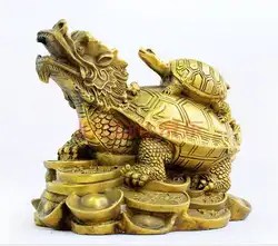 Китайский Фэншуй Чистая Бронза богатство деньги зла дракон; черепаха статуя 1