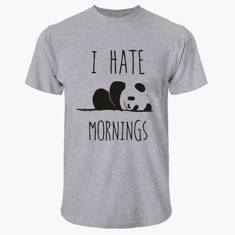 

LUSLOS Weekend Panda Tees I Hate Mornings Printing T-SHIRT Casual Mens Short Sleeve