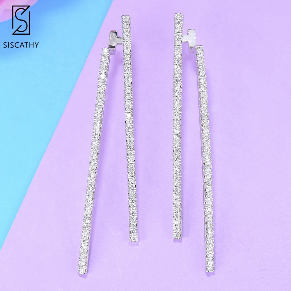

Siscathy 69*10mm Luxury AAA Cubic Zirconia Earrings for Women Charms Wedding Long Dangle Drop Earrings pendientes mujer moda