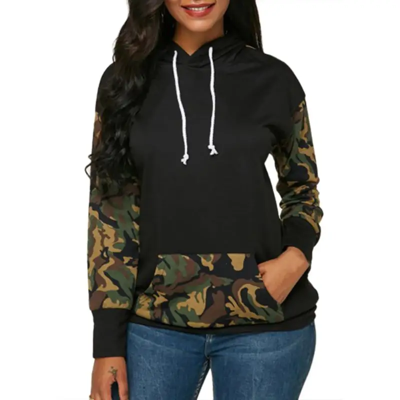 2018 Winter Women Camo Hoodie Pullover Army Green Camouflage Hooded SweatshirtsFemale Hoodies