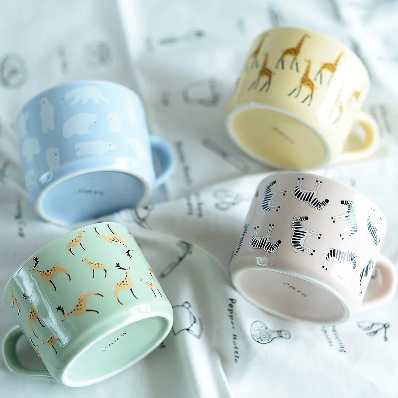 

200ml Cute Animal design Lovely Polar bear Deer Zebra giraffe Ceramic mug Coffee cup kawaii Zakka water mug Small tea mugs