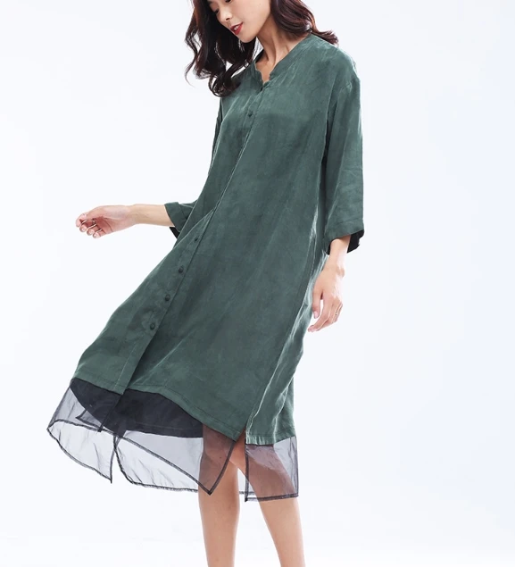 

2019 New Arrival Women's Cupro silk with Voile Y Dress Female Lady's long shirt Dresses 18030124-3