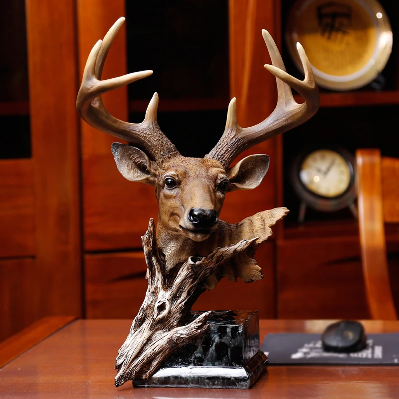 Abstract Buck Deer Head Sculpture Handmade Resin Stag Bust Statue