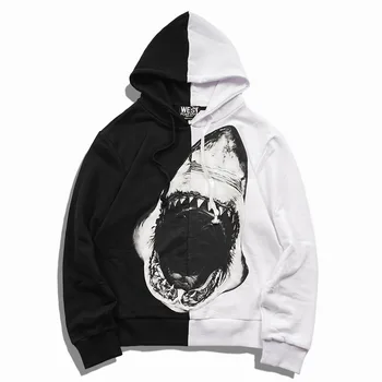 

New 2017 Baolideng High Men Shark teeth Yin yang Hoodies Hoody hooded Sweatshirts velvet Cotton Drake Thicken Fleece #E22