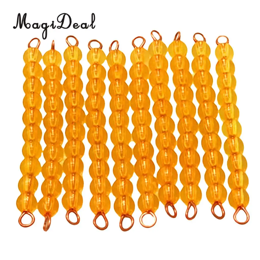 MagiDeal 10Pcs Orange Montessori Maths Material Ten Beads Bar for Classroom Home School Kids Educational Mathematics Toy Gift