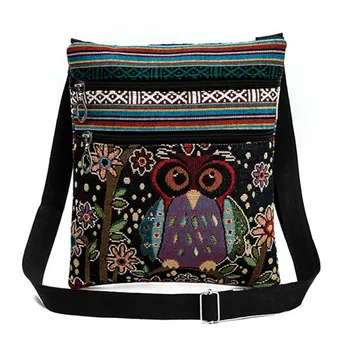 

Cartoon owl 2018 Canvas Embroidery Floral Crossbody Bag Women Teenage Girls Small Shoulder Messenger Bags Bolsos Mujer Bolsa