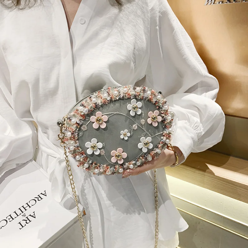 

UK New Women Candy Small Circle Round Shoulder Pearl Chain Cross Body Bag Purse bride prom party cocktail purse wallet