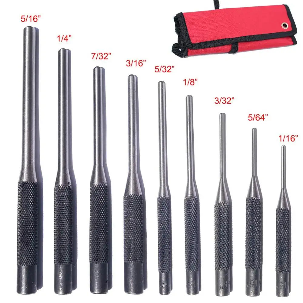 

9 pc Roll Pin Punch Set 1/16 5/64 3/32 1/8 5/32 3/16 7/32 1/4 5/16 inches Gun Building and Removing Pins