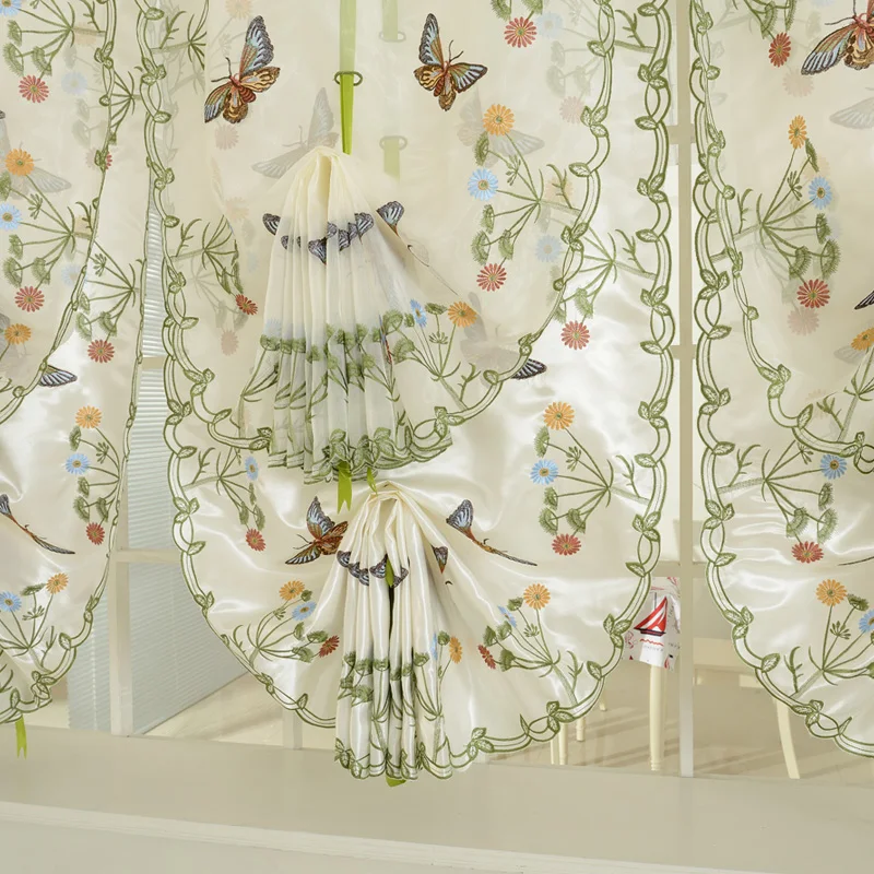 

Junwell 2017 New Butterfly Embroidery Ribbon Roman Curtain Home Wave European Kitchen Tulle Curtain Balcony Voile 1PC/lot