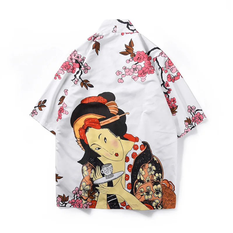 

Unisex Japanese printing shirt 3/4 sleeve kimono jacket lovers tide