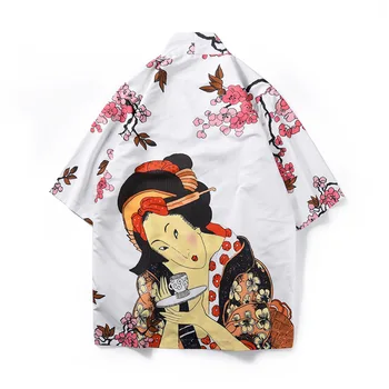 

Unisex Japanese printing shirt 3/4 sleeve kimono jacket lovers tide