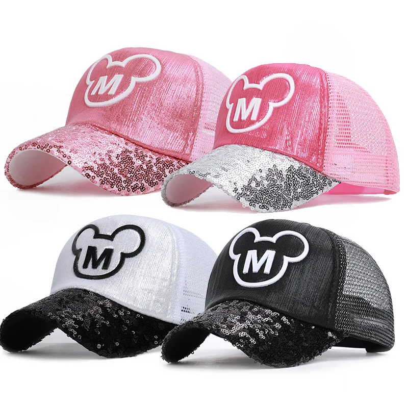 

2019 Pink Baseball Cap Children Mesh Snapback Summer Cap Cartoon Mickey Lovely Sun Hat Casquette Hip Hop Hat For Boys Girls