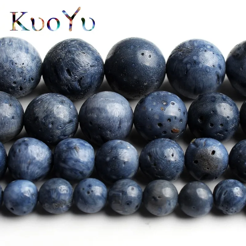 Круглые Бусины Из Натурального синего кораллового камня свободные бусины для