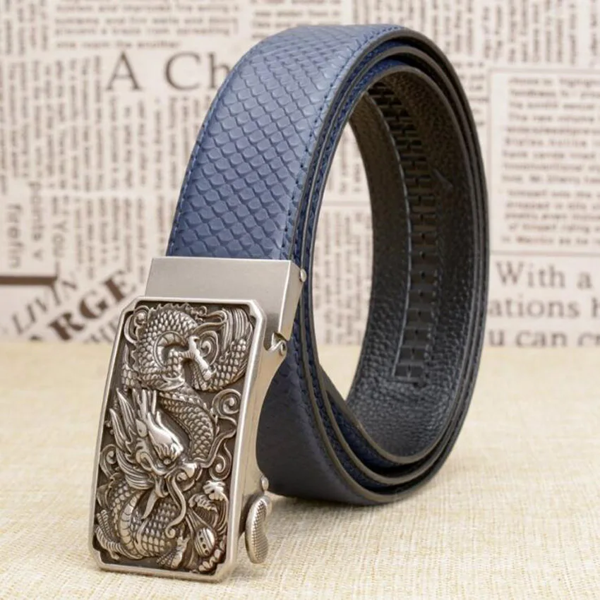 

2019 Designer Automatic Buckle Genuine Leather Belt Serpentine Snake Belts Chinese Style Dragon Belt Quality Assurance ZLB357B