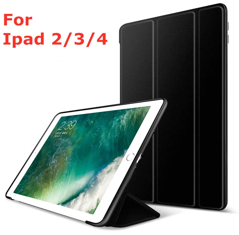 Чехол для iPad 2/3/4 Мягкая силиконовая накладка на заднюю панель из искусственной кожи чехол-книжка Smart Cover Чехол Авто Режим сна/Пробуждение поколения Чехол - Цвет: Черный