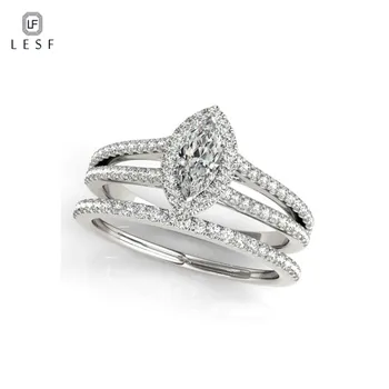 

LESF 925 Silver 3 Colors Lovers Ring Set Sona Simulated Diamond Engagement Wedding Band Rings For Women Bridal Jewelry