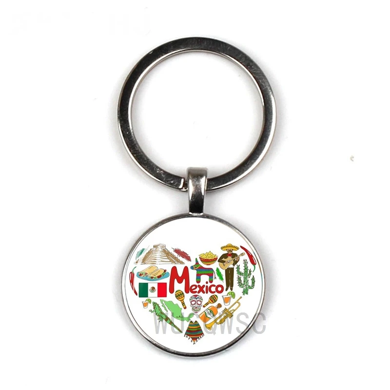 

2019 New National Style Key Chain Mexico Impressionist Keychain Glass Round Keyring Silver Black Bronze Keychain Jewelry