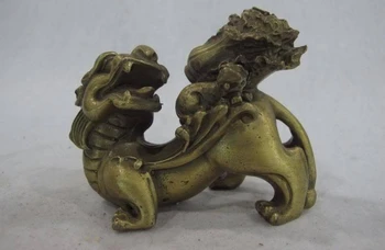 

Chinese Fengshui Brass copper Mother Son Pixiu Beast Bring Wealth cabbage Statue