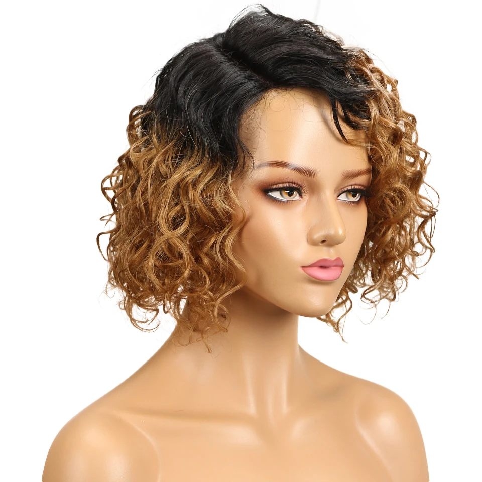 Sleek Brazlilian Curly Human Hair Wigs For Black Women Fashion Part Lace Wig Color T1b/27 T1b/Red Perruque Cheveux Humain Wig