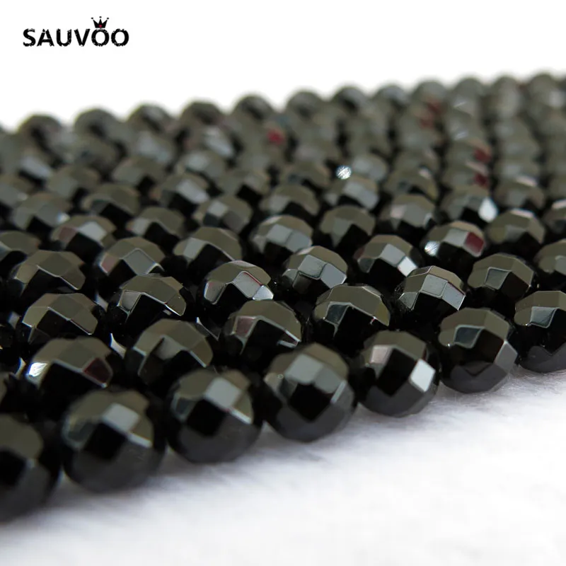 Бусины SAUVOO граненые женские бусины из натурального черного оникса ожерелье