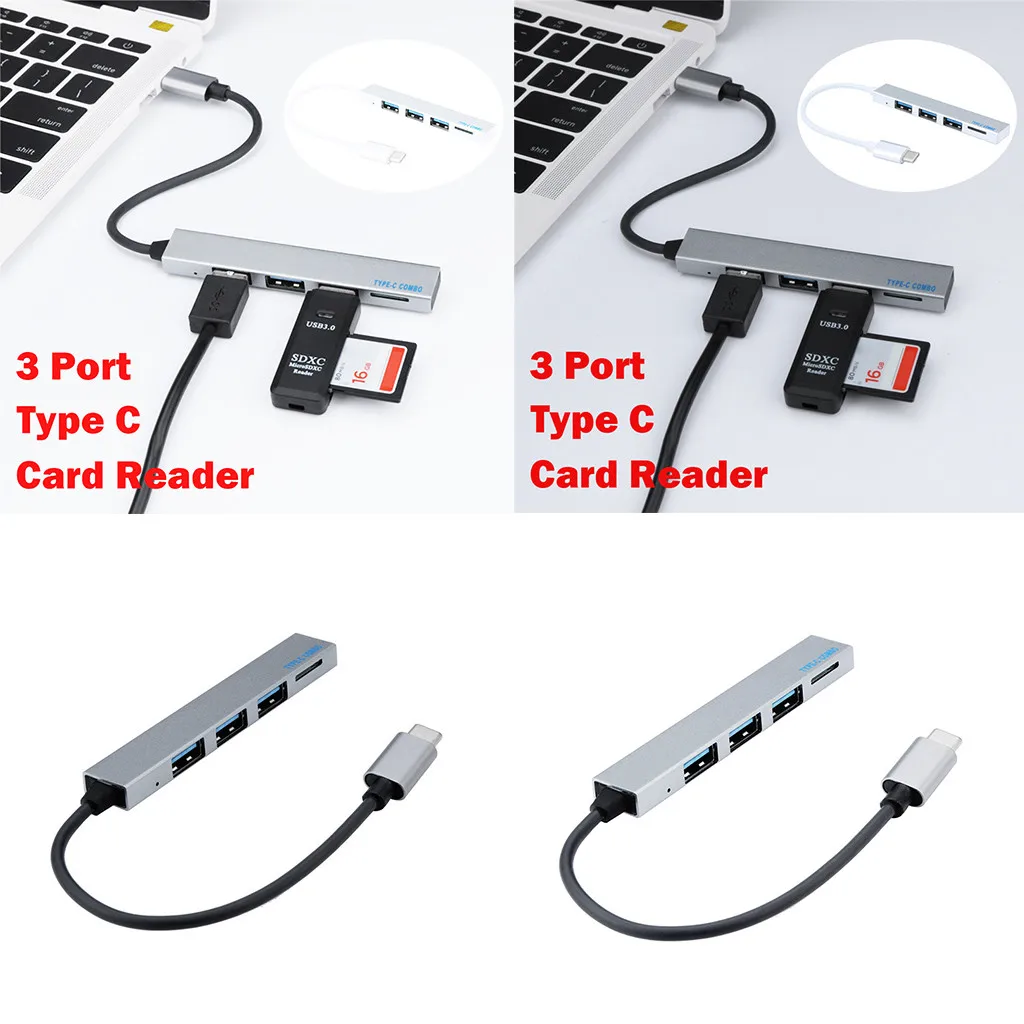Подходит для type-C к USB HUB+ TF кардридер/TF кардридер адаптер серый серебристый цвет# T2