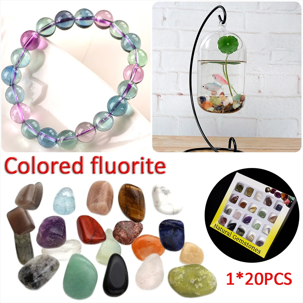 20pcs/box Colorful Fluorite Irregular Agate Energy Stone Natural Crystal Home Decoration Polished Rocks Fossils Mineral Set