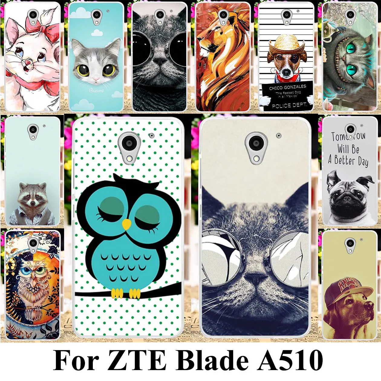 

TPU Soft Silicone Phone Cover Case For ZTE Blade A510 A 510 A2 5.0 inch Protective Cat Animal Bag For ZTE Blade A510 Covers