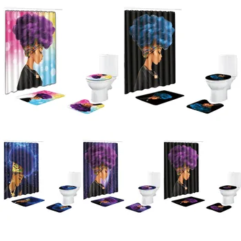 

ISHOWTIENDA Home Shower Curtain Bathroom Mat Rug Closestool Lid Cover Bath Mat Set Small Size 4pcs/set 2019