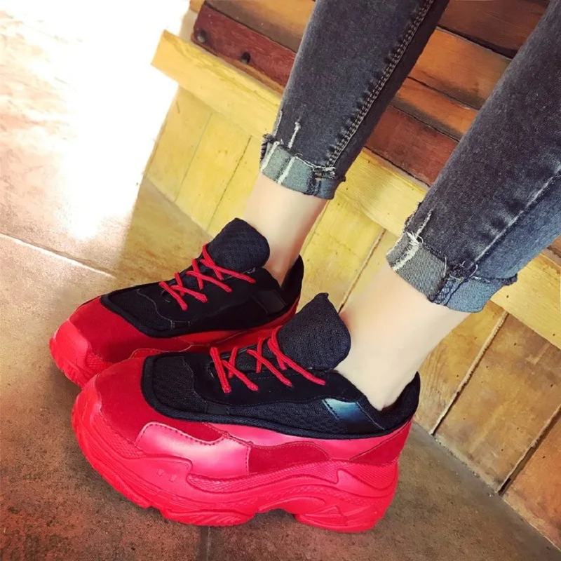 

New Women Sneakers 2018 Women Platform Sneakers Breathable Autumn Mesh Casual Shoes Lace-Up Woman Outdoor Shoes