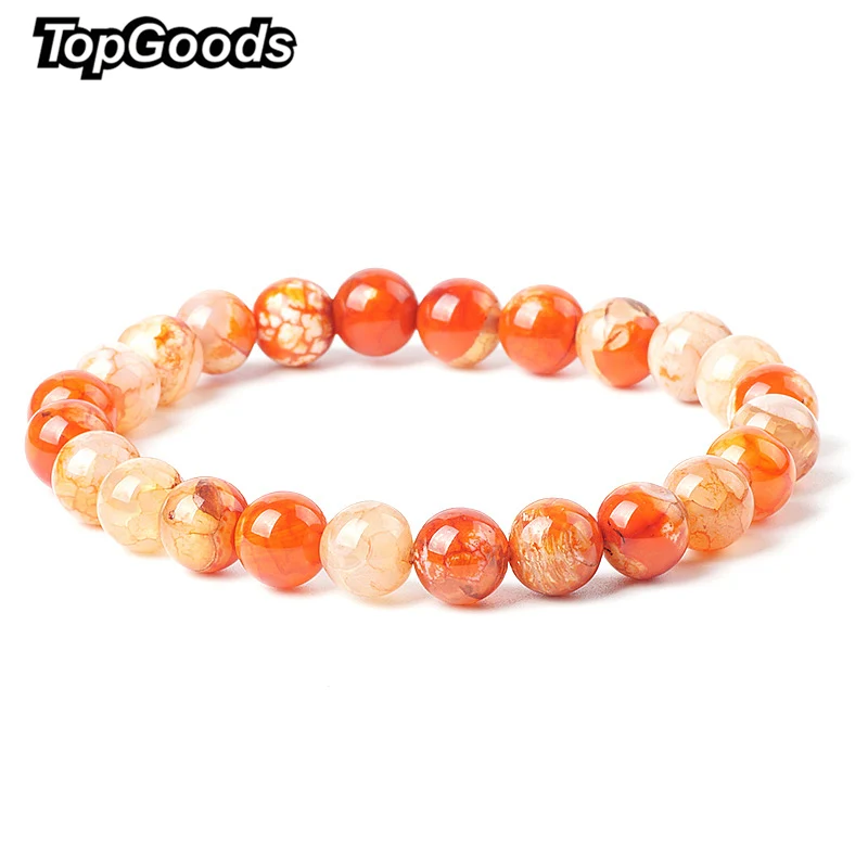 

2018 Natural Stone Bracelet Orange Crackle Agate Bracelets 8mm Men Charms Crystal Beaded Energy Bangles Jewelry Gift For Women