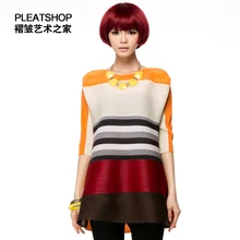 Miyake therewith плиссированный цветной блок пэчворк Элегантный свободный плиссированный женский топ складыватель для футболок Топы 3D рубашка