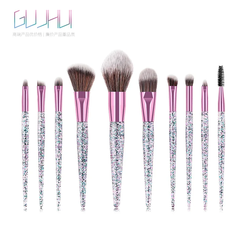 

10pcs Rhinestone Crystal Glitter Makeup Brushes Set Soft Synthetic Foundation Brushes Blending Concealer Make Up Brush Set