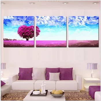 

Lavender sky painting by numbers wall pictures for living room vintage home decor wall art Triptych canvas oil painting H508