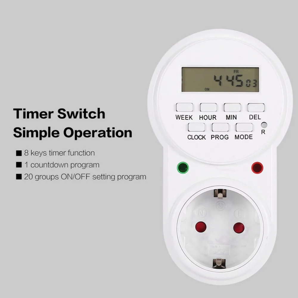 

Electronic Switch Socket Mini Digital LCD 230V 16A Timer Outlet Plug-in Time Countdown Energy Saving Programmable Controller